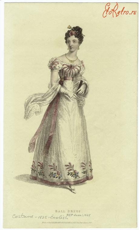 Ретро мода - Английский женский костюм 1820-1819. Бальное платье