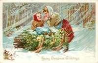 Ретро открытки - Счастливого Рождества. В лес за ёлкой