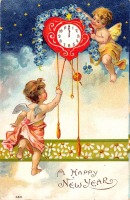 Ретро открытки - С Новым Годом. Ангелы и Счастливые часы