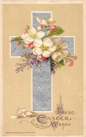 Ретро открытки - Счастливой Пасхи. Пасхальный крест и яблоневый цвет