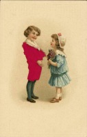 Ретро открытки - Дети с букетом фиалок