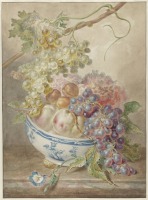 Картины - Бело-голубая ваза с фруктами и цветами