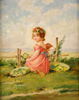 Картины - Карл Плюккебаум, Девочка у изгороди