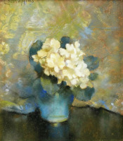 Картины - Лаура Комбс Хиллс.  Примулы в голубой вазе