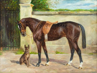 Картины - Вильгельм Вестероп. Оседланная лошадь и собака