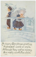 Ретро открытки - Весёлая Рождественская открытка. Дети в деревянных башмачках