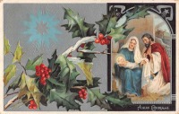 Ретро открытки - С Рождеством. Святое семейство и рождественская звезда