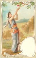Ретро открытки - Лесные феи. Девушка в голубой тунике и ветка яблони