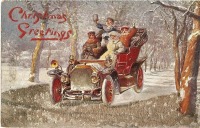Ретро открытки - В красном автомобиле на зимней прогулке