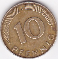 Старинные деньги (бумажные, монеты) - 10 пфеннигов 1983г.Германия-ФРГ.