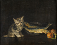 Картины - Мета Плюккебаум, Котёнок и рыба