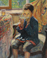 Картины - Николай Богданов-Бельский. Портрет мальчика за чайным столом