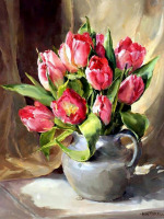 Картины - Энн Коттерилл. Красные тюльпаны в кувшине. Воспоминания о лете