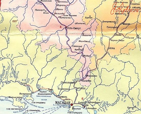 Магаданская область - Карта Верхней Колымы. Дальстрой