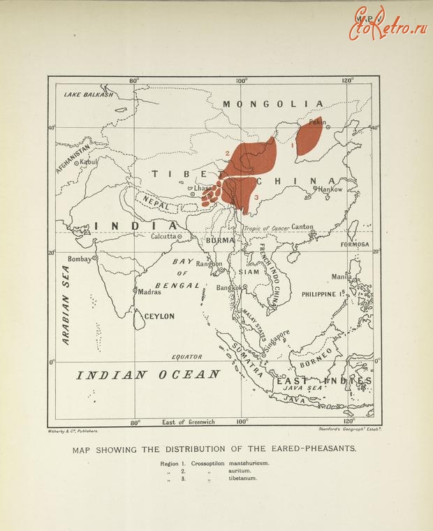 Разное - Карта распространения ушастого фазана, 1918-1922