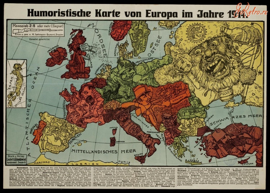 Смешное - Гумористична   карта  європи 1914 року.