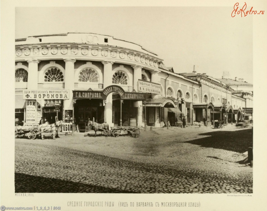 Москва - Средние городские ряды (вид по Варварке с Москворецкой улицы) 1883—1886, Россия, Москва,