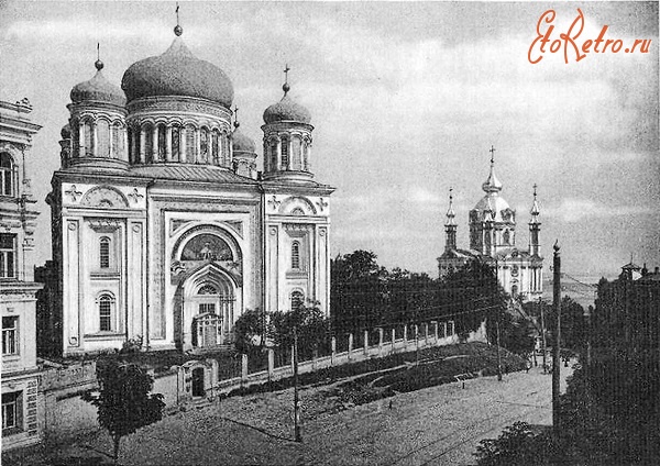 Киев - Київ. Вид на Десятинну церкву і початок Володимирської вулиці.