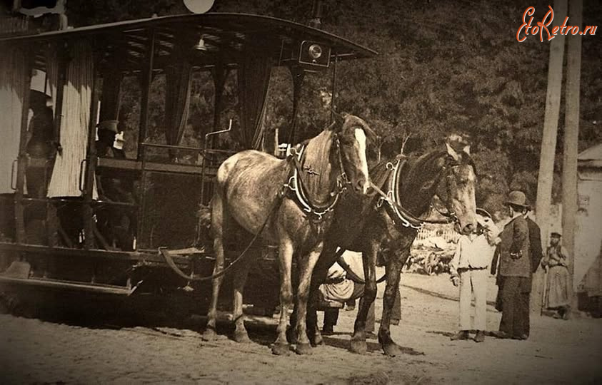 Киев - Київ.  Перший кінний трамвай на Царській (Європейькій) площі.