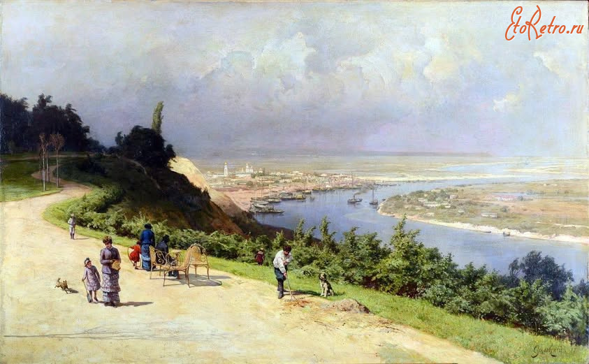 Киев - Київ.  Вид з Царського саду на Дніпро та Поділ.