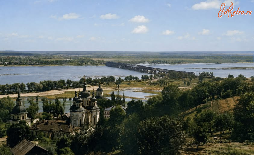 Киев - Київ.  Видубицький онастир, залізничний міст і вид на лівий берег.