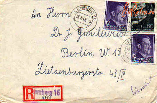 Львов - Лист відправлений зі Львова до Берліна.