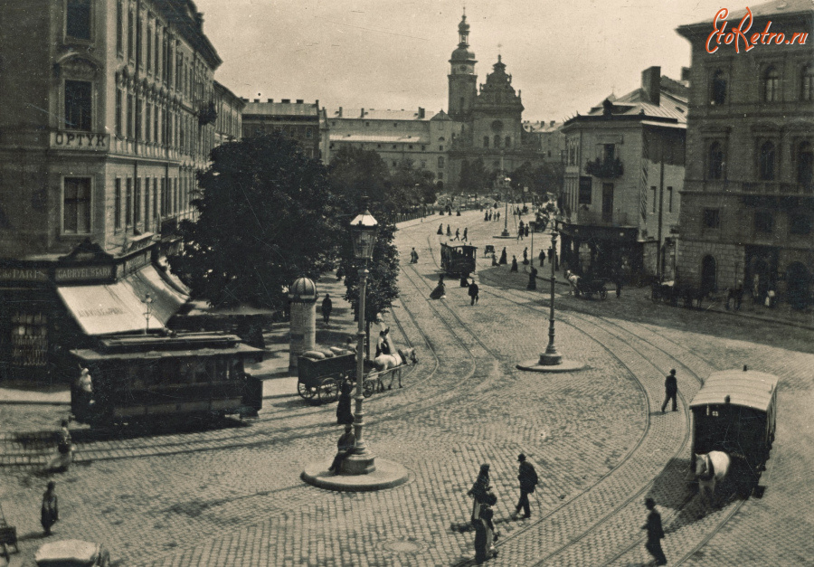 Львов - Львів.  Електричний і кінний трамваї.