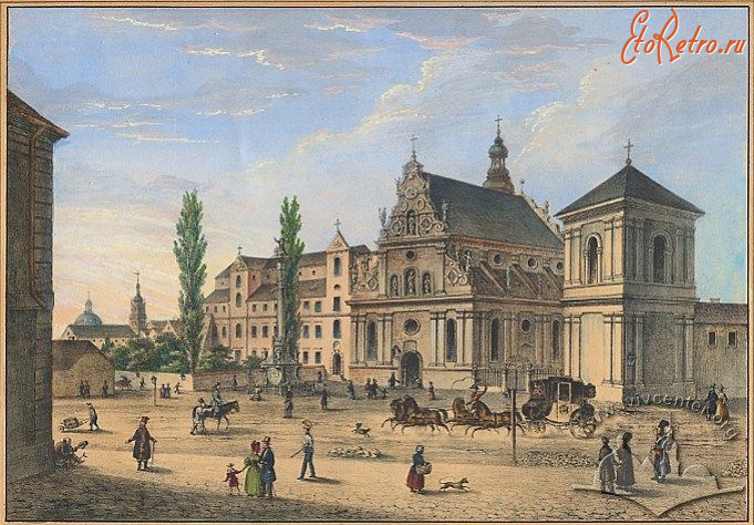 Львов - Львів.  Бернардинський костел і монастир. Літографія Карла Ауера.