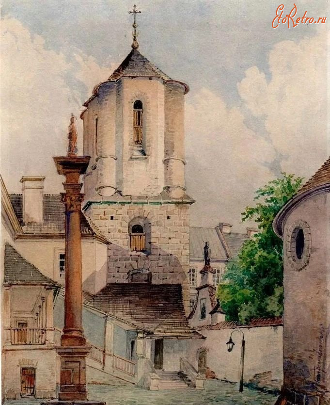 Львов - Львів.  Вежа-дзвіния Вірменської церкви і колона Христофора. Альфред Каменобродський.