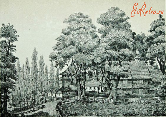 Трускавец - Трускавець.  Руська церква. Літографія А.Тітц. 1854 р.