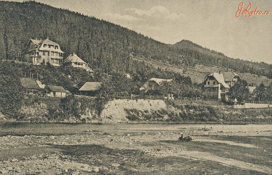 Сколе - Гребенів. Вид санаторія над річкою.