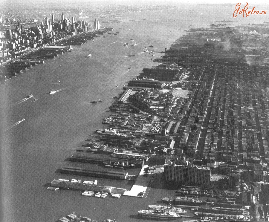Нью-Йорк - Nice aerial view of the lower Hudson River in 1932. США,  Нью-Джерси