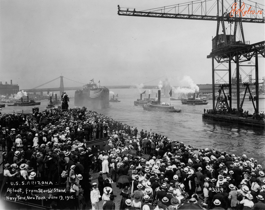 Нью-Йорк - USS Arizona afloat after launch США,  Нью-Йорк (штат),  Нью-Йорк,  Бруклин