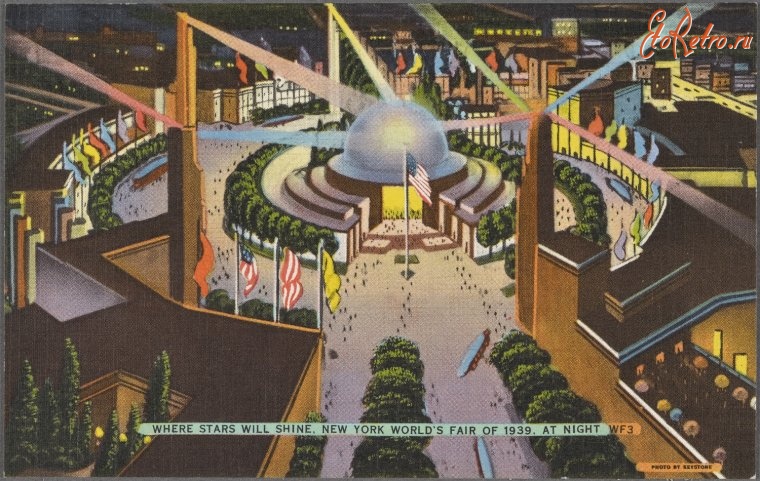 Нью-Йорк - Ночной вид Купола планетария на Нью-Йоркской выставке