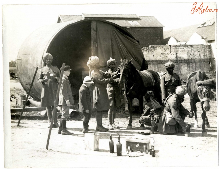Франция - Госпиталь для раненых индийских лошадей, 1913