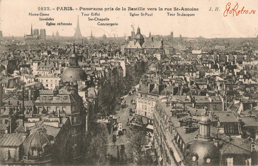 Париж - Panorama pris de la Bastille vers la rue St Antoine Франция,  Иль-де-Франс,  Париж