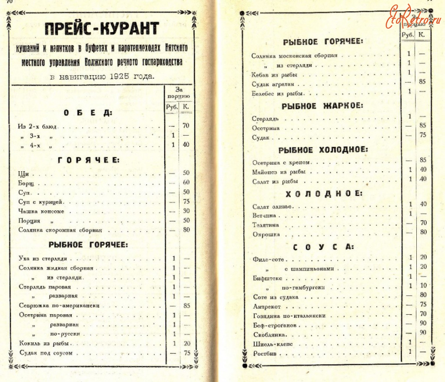 Старые магазины, рестораны и другие учреждения - Чем угощали в буфетах пароходов на Вятке