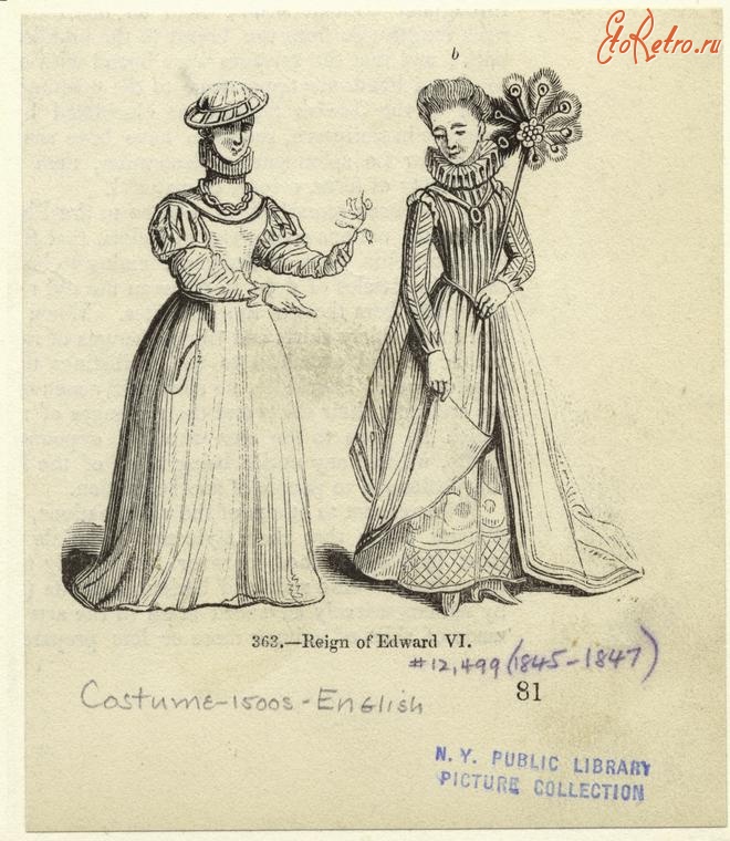 Ретро мода - Английский женский костюм XVI в. Эпоха Эдуарда VI