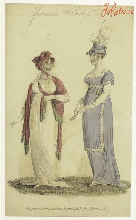 Ретро мода - Английский женский костюм 1800-1809. Платье для дневных прогулок