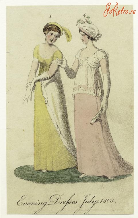Ретро мода - Английский женский костюм 1800-1809.  Вечернее платье, 1803