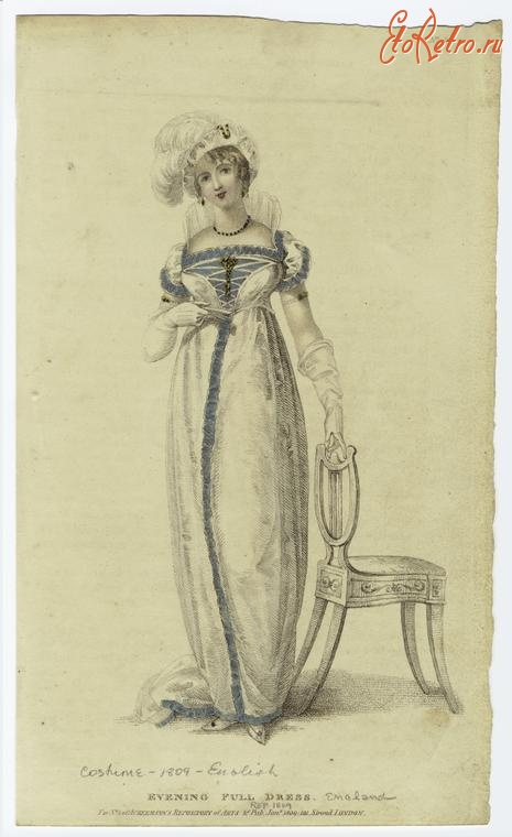 Ретро мода - Английский женский костюм 1800-1809.  Вечернее платье для полных, 1809