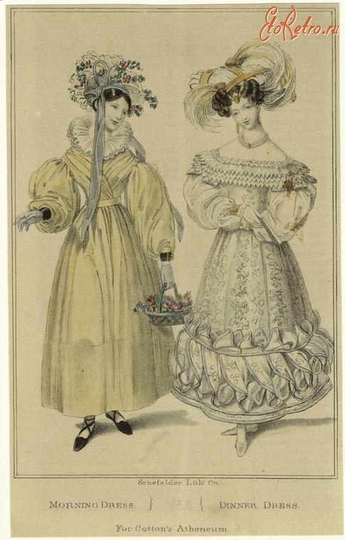 Ретро мода - Английский женский костюм 1820-1819. Утреннее и обеденное платья, 1829