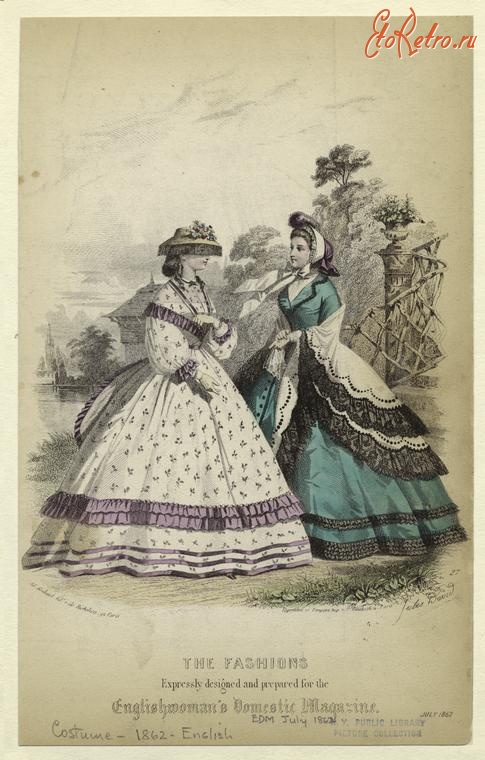 Ретро мода - Женский костюм. Англия, 1860-1869. Модные платья, 1862