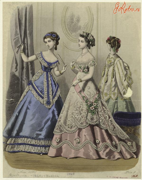 Ретро мода - Женский костюм. Англия, 1860-1869. Платья для приёмов, 1868