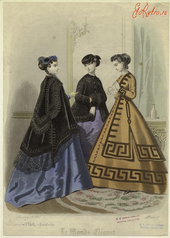 Ретро мода - Женский костюм. Англия, 1860-1869. Ле Монд Элегант, январь 1868
