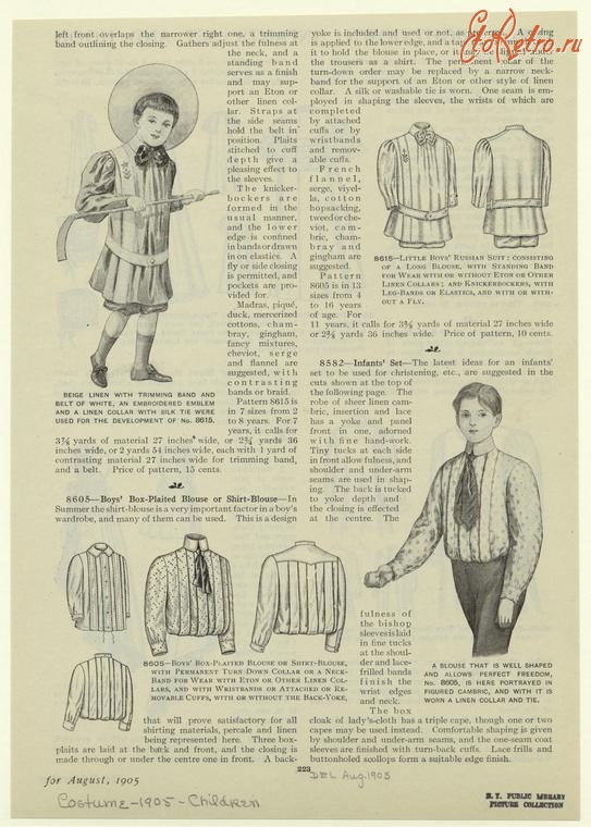 Ретро мода - Детский костюм, 1900-1909. Одежда для прогулок, 1905