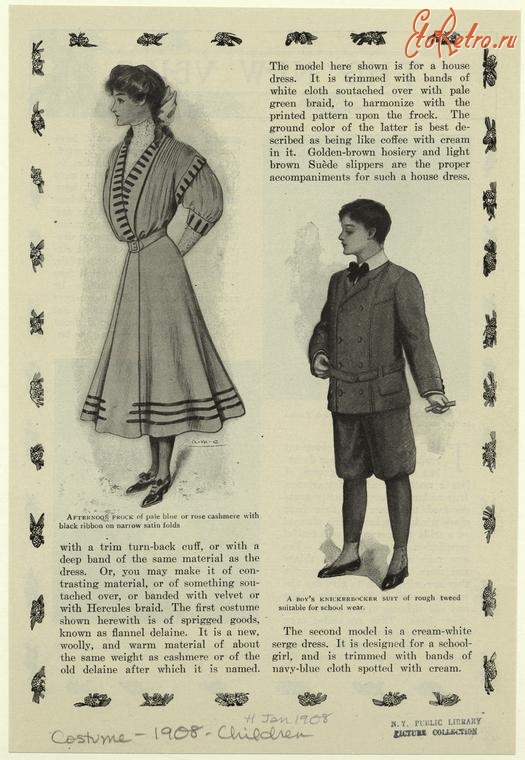 Ретро мода - Детский костюм, 1900-1909. Повседневная одежда, 1908