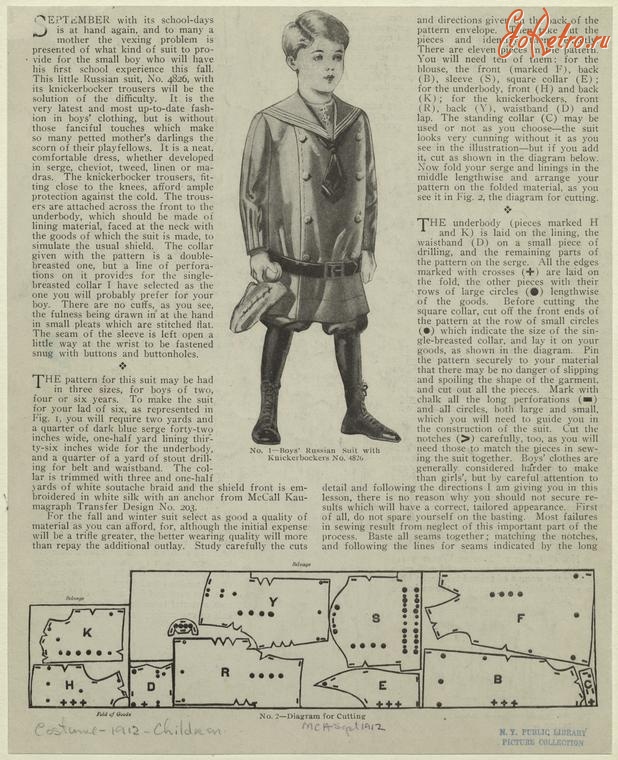 Ретро мода - Детский костюм, 1910-1919. Русский костюм для мальчика, 1912