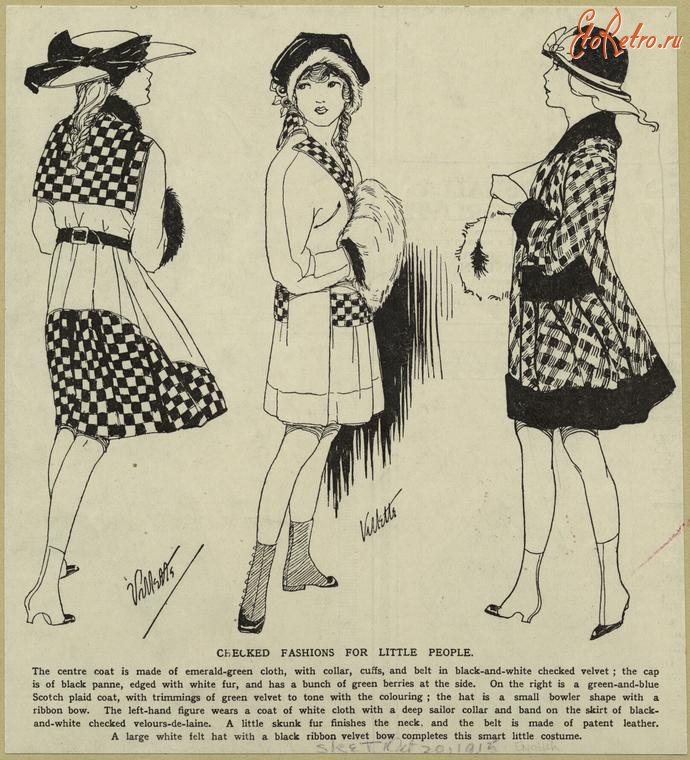 Ретро мода - Детский костюм, 1910-1919. Платья для девушек, 1915