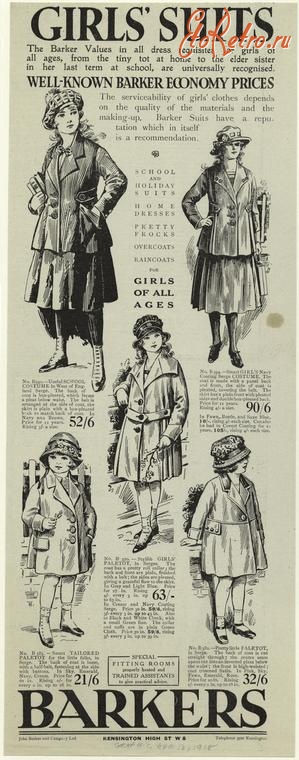 Ретро мода - Детский костюм, 1910-1919. Одежда для девочек, 1918